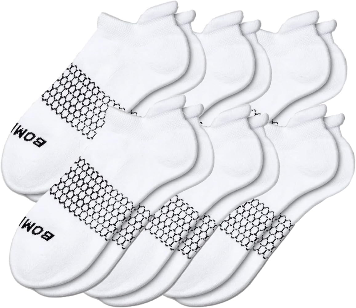 BOMBAS Women's Solid White Ankle Socks, 6-Pack Cushioned Low Cut Athletic Socks, Size Medium (7.5... | Amazon (US)