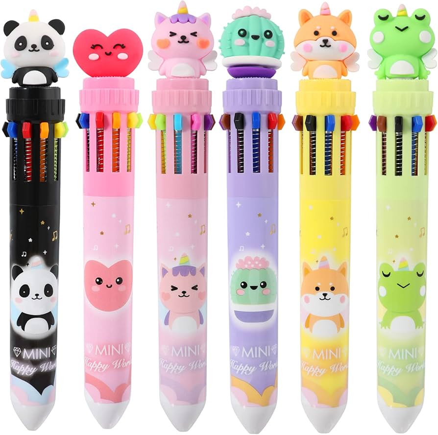 Multicolor Ballpoint Pen 0.7 mm, 10-in-1 Colored Pens Fine Point Retractable Cute Cartoon Animal ... | Amazon (US)