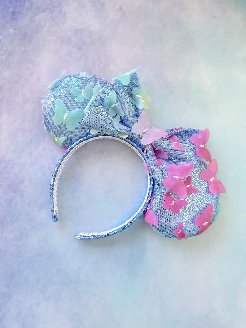 Mouse Ears Headband With Butterflies Pastel Blue Pink Disney - Etsy | Etsy (US)