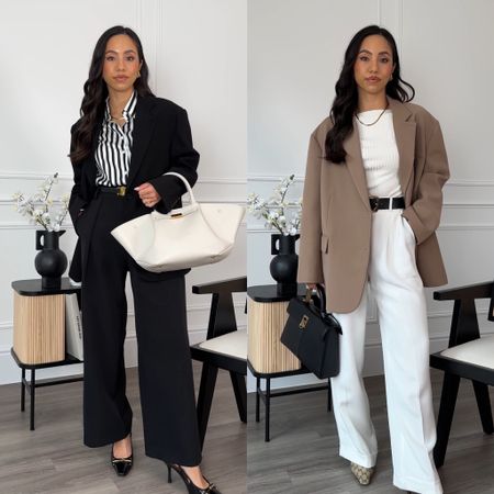 Workwear outfits 💼👩🏻‍💻 office outfit, smart corporate, office ootd, work outfit 

Black tailored trousers, blazer, striped shirt 

#LTKfindsunder50 #LTKworkwear #LTKstyletip