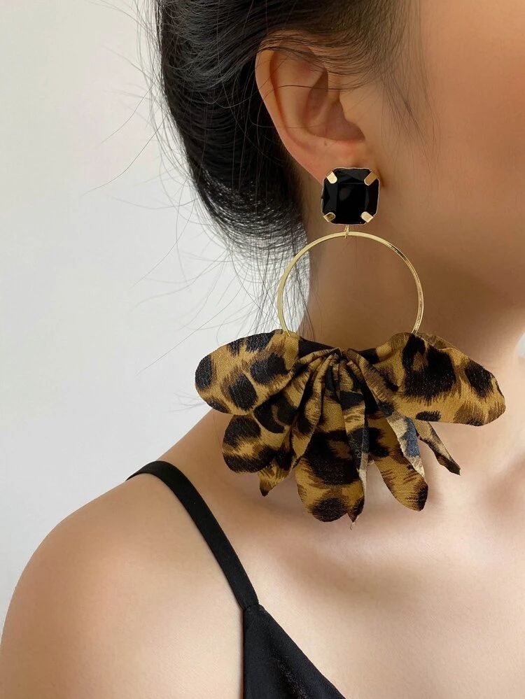 Leopard Fabric Petal Decor Earrings | SHEIN