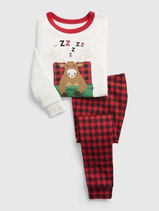 babyGap 100% Organic Cotton Moose Graphic Plaid PJ Set | Gap (US)