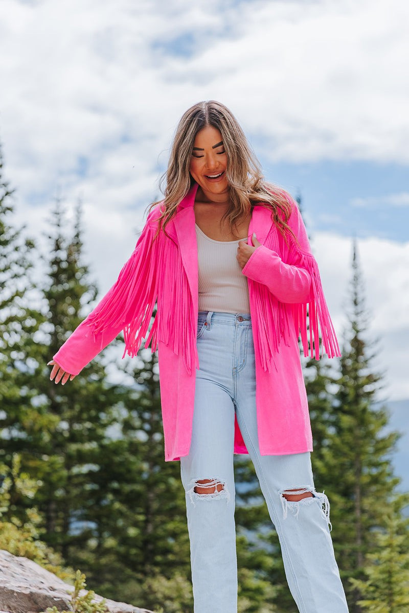 BuddyLove | Dutton Fringe Suede Jacket | Bubblegum | BuddyLove