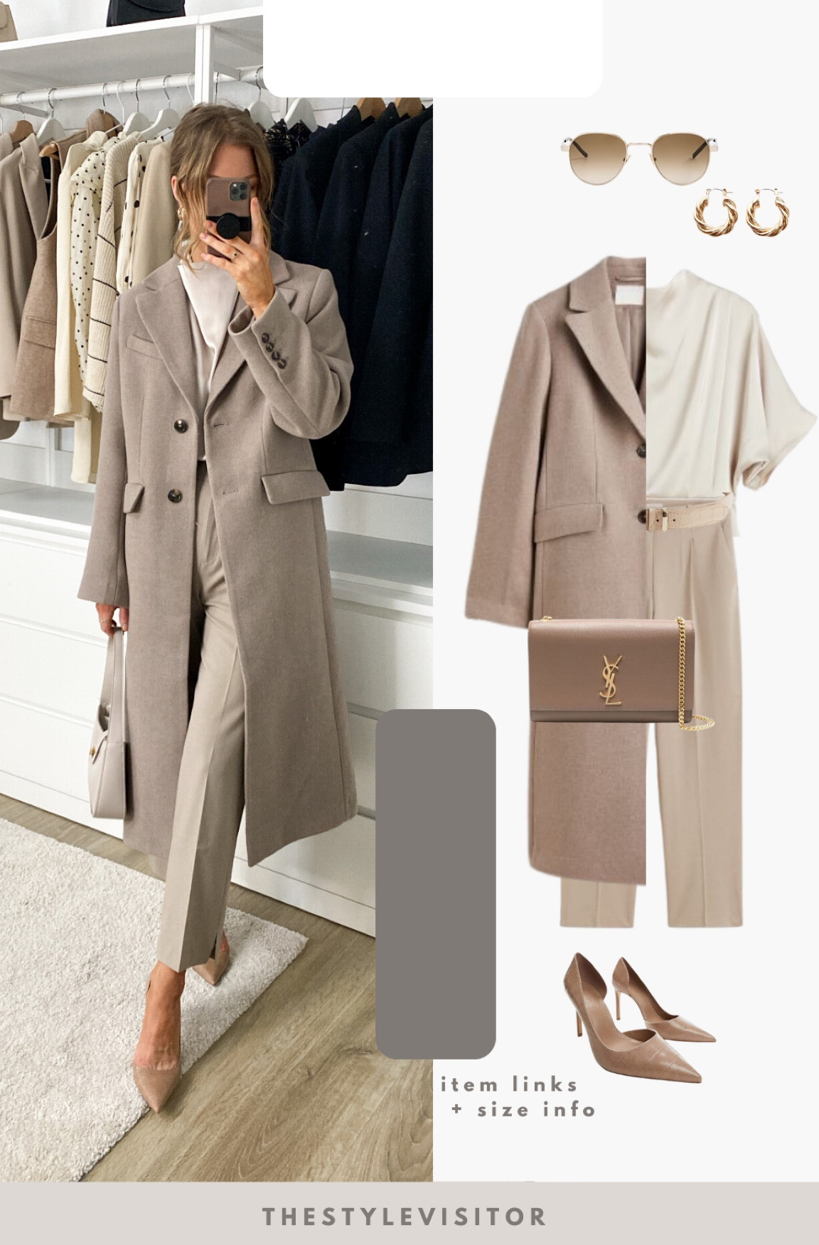 Monochrome taupe/beige look. Love the trousers and satin blouse, wearing 32 in trousers (tts) and S in top (sized up). The coat is from last season but will try to link a dupe. Read the size guide/size reviews to pick the right size.

Leave a 🖤 to favorite this post and come back later to shop

#work outfit #office outfit #office wear #formal wear #beige #cream #taupe 

#LTKstyletip #LTKworkwear #LTKSeasonal