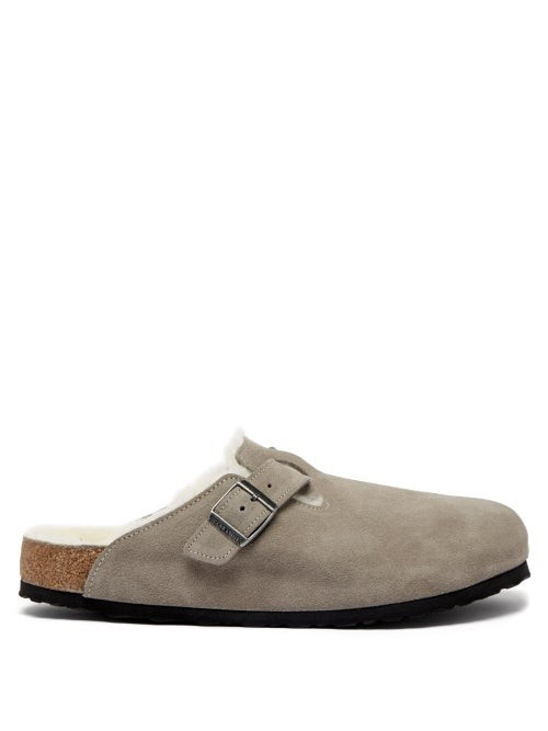 Birkenstock - Boston Buckled Suede Backless Loafers - Mens - Light Grey | Matches (US)
