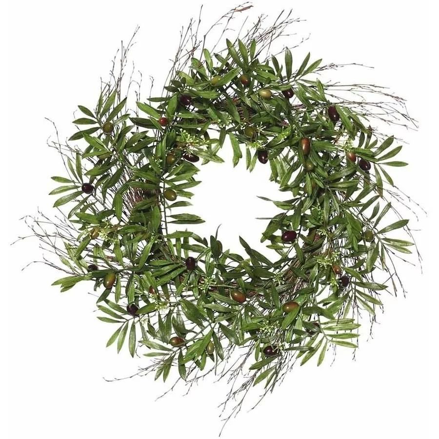 Vickerman 24" Artificial Green Olive Leaf Wreath Featuring 42 Branches with Flowers | Walmart (US)