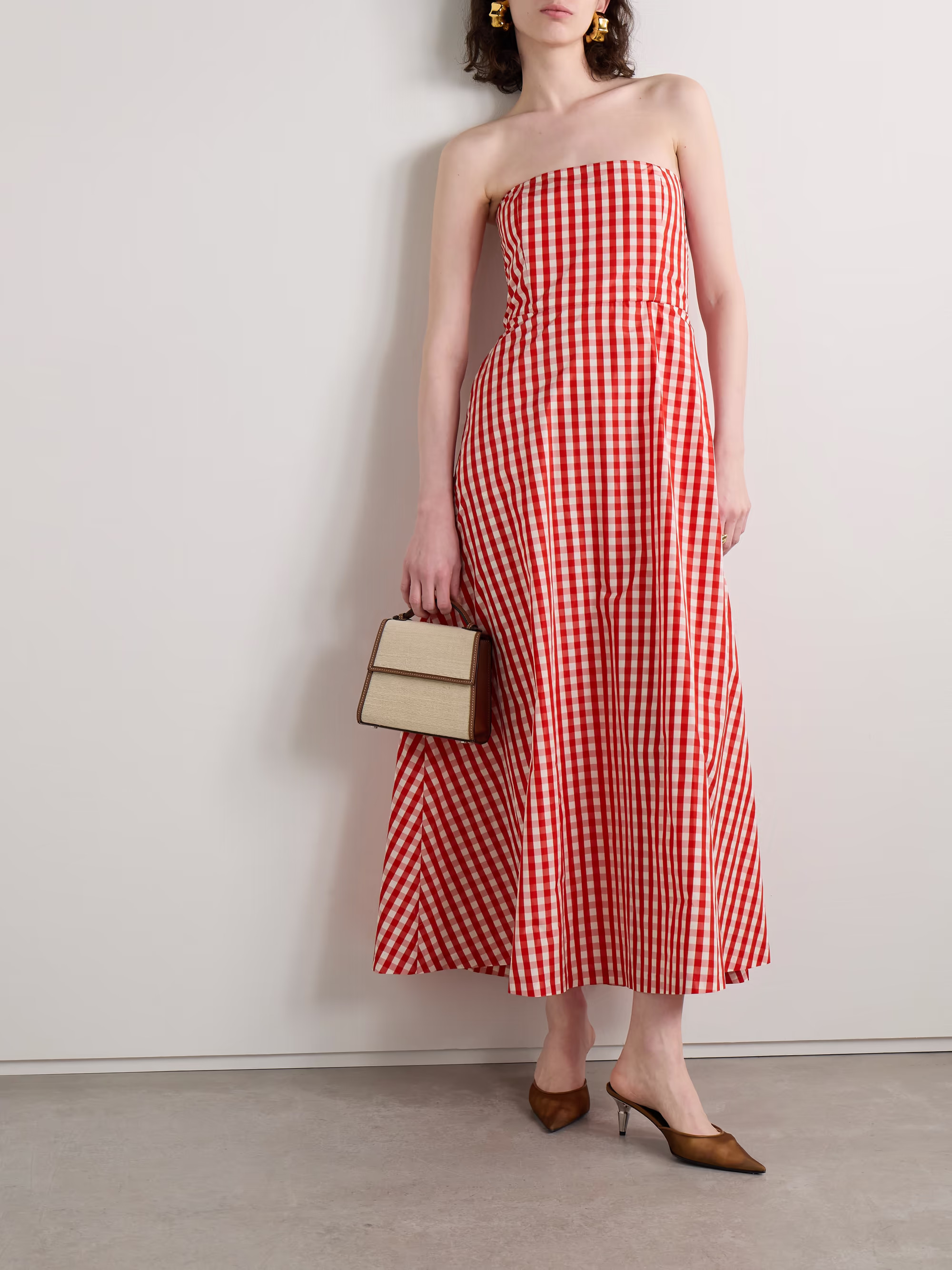 Odette strapless gingham taffeta midi dress | NET-A-PORTER (US)