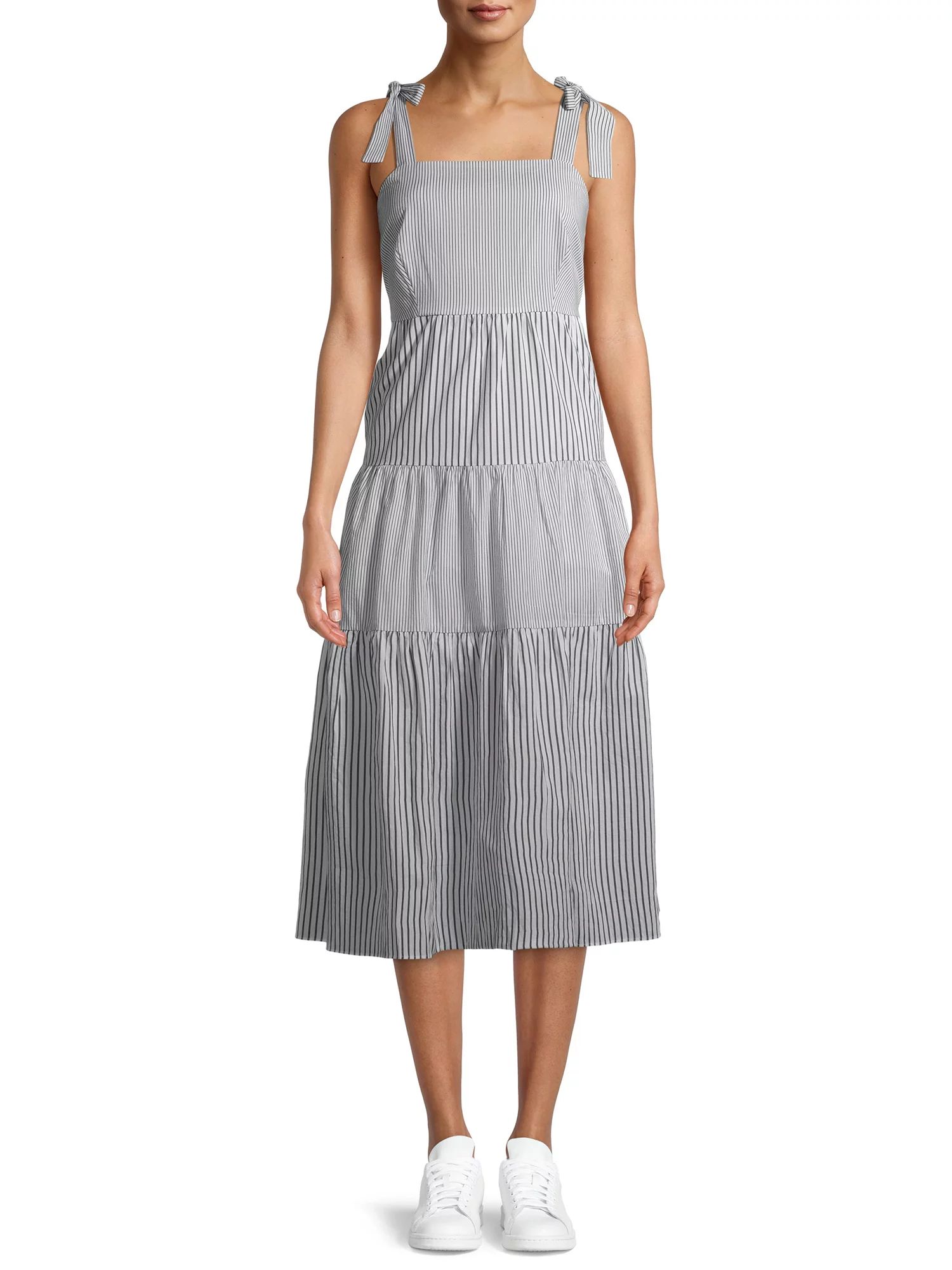 Time and Tru Tie Shoulder Dress - Walmart.com | Walmart (US)