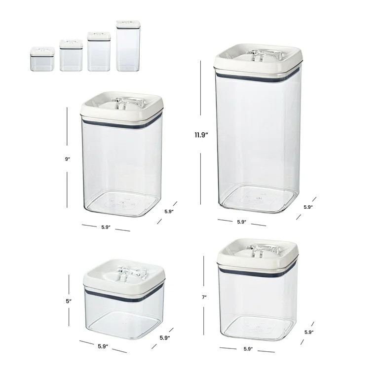 Better Homes & Gardens Canister Pack of 4, Flip-Tite® Square Food Storage Container Set | Walmart (US)