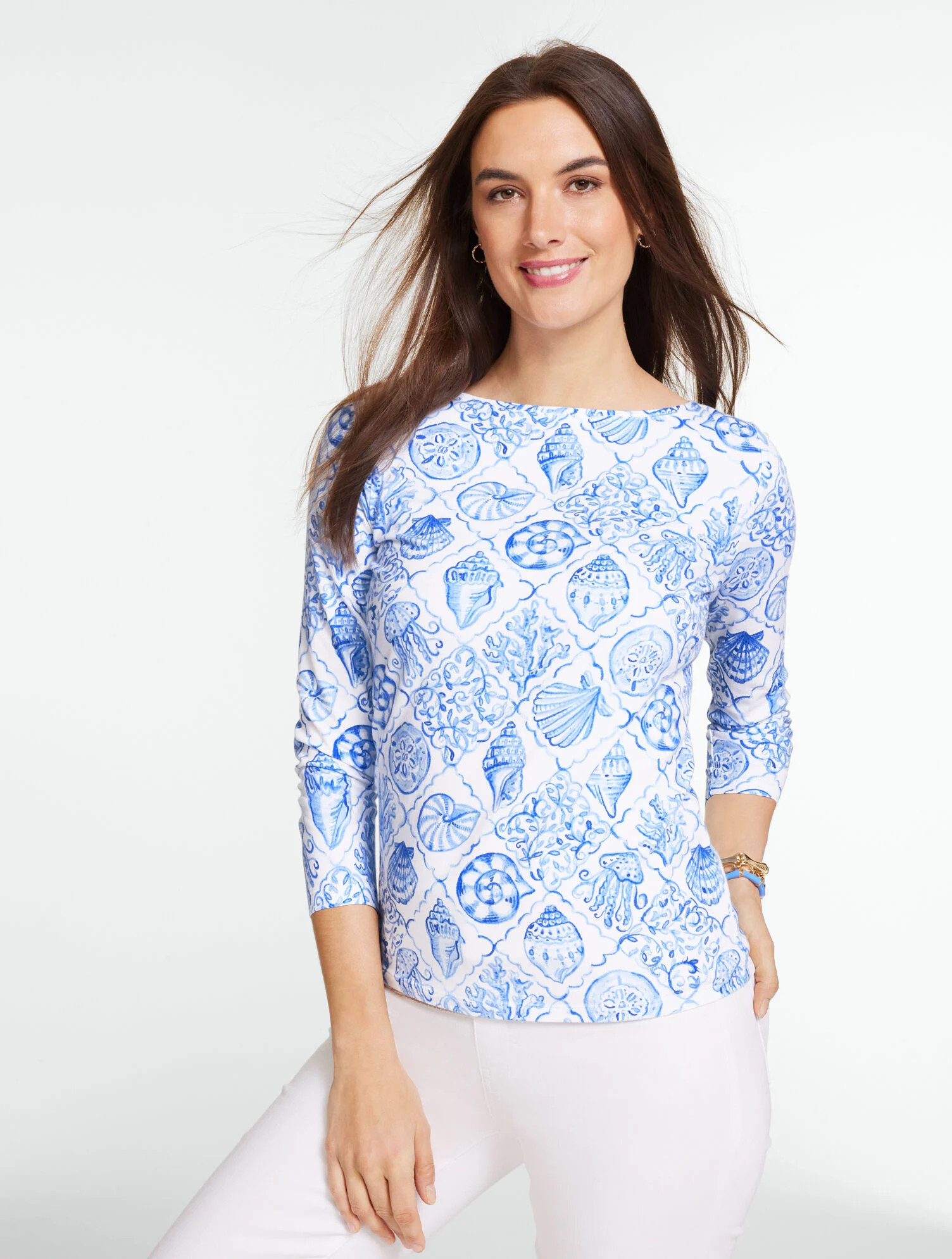 Bateau Neck Tee - Seashell Tiles | Talbots