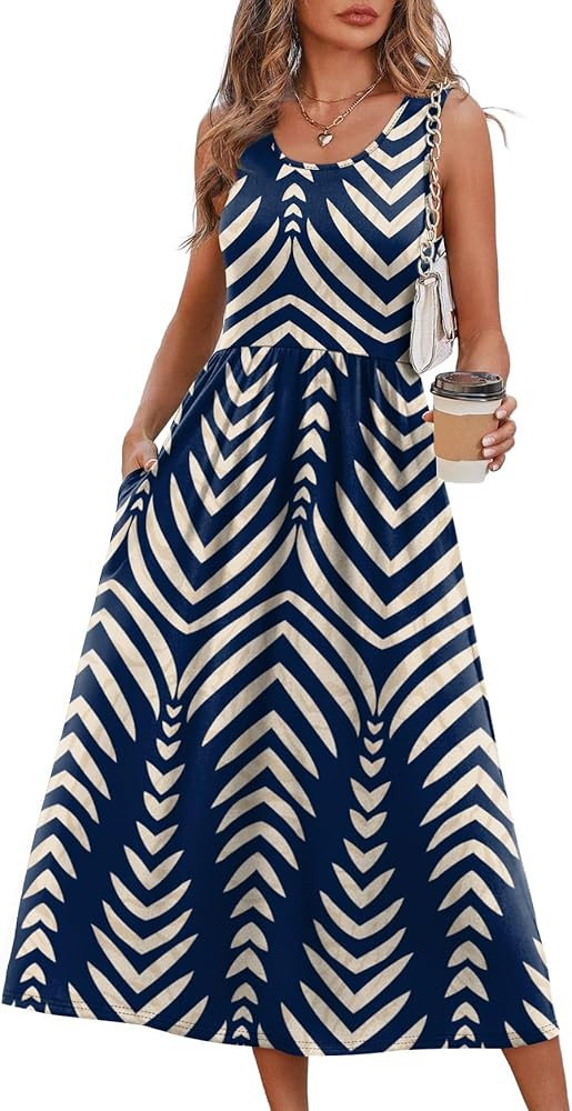 WIHOLL Summer Dresses for Women Flowy Casual Midi Dress Beach Vacation Sundresses with Pockets | Amazon (US)