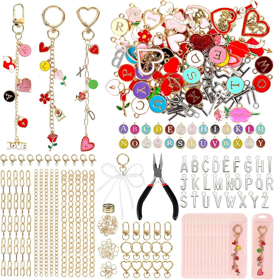 Himake 347Pcs Valentine's Day Charms Lip Gloss Keychain Making Kit, DIY Bag Charm Kit with Gift B... | Amazon (US)