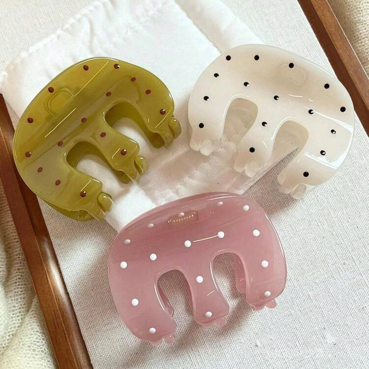 3/1pc New Polka Dot Textured Hair Clip, M-Shaped Hair Clip, Multi-Functional Hair Claw Clip, Bun Claw Clip, High-End Hair Clip Summer Hair Accessories | SHEIN