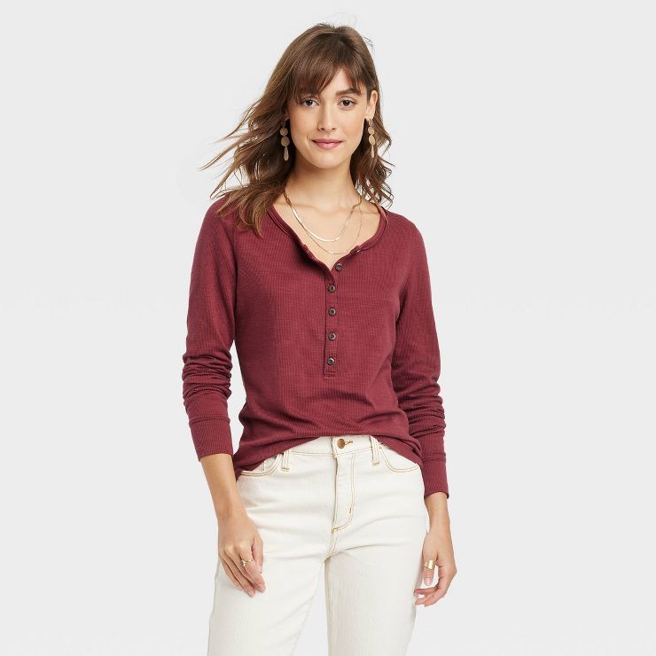 Women's Long Sleeve Henley Neck Shirt - Universal Thread™ | Target