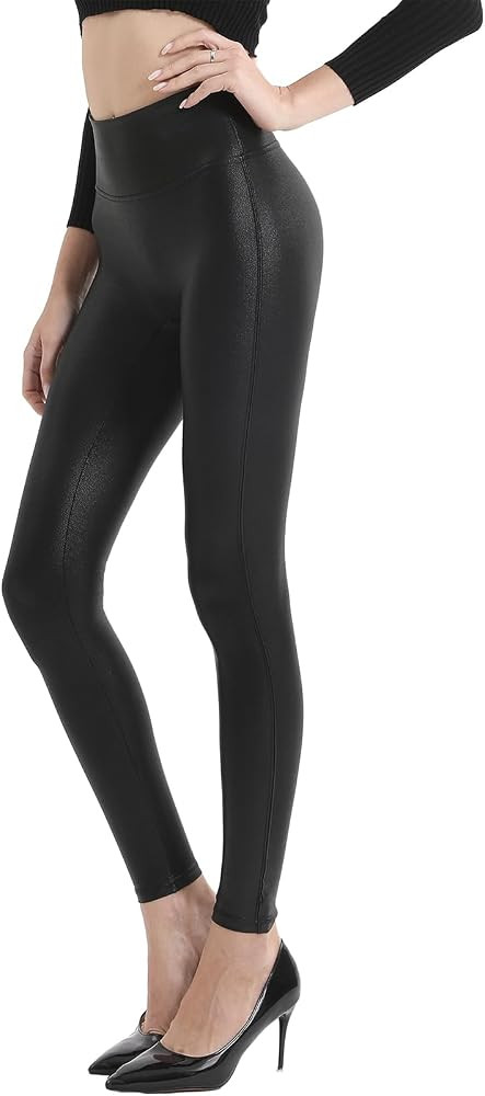 Retro Gong Faux Leather Leggings for Women, Black High-Rise Pants | Amazon (US)