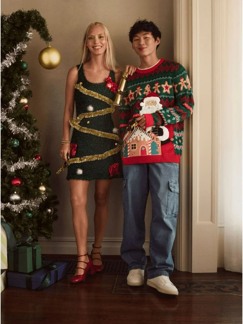 No Boundaries Christmas Tree Tinsel Mini Dress, Women’s - Walmart.com | Walmart (US)