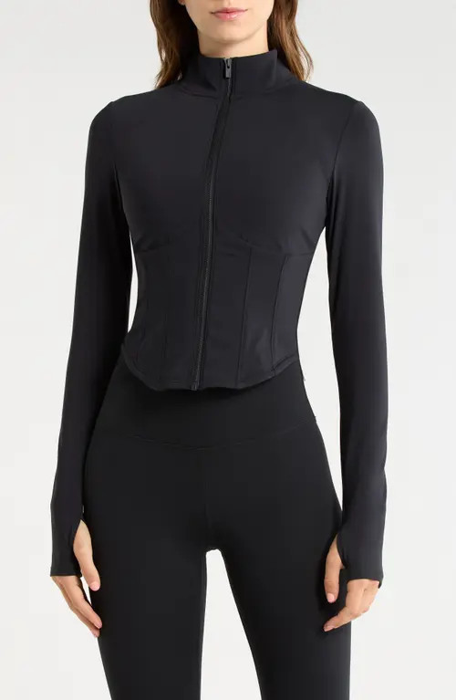 MPG Sculpt Corset Seamed Crop Zip-Up Jacket in Black at Nordstrom, Size Small | Nordstrom