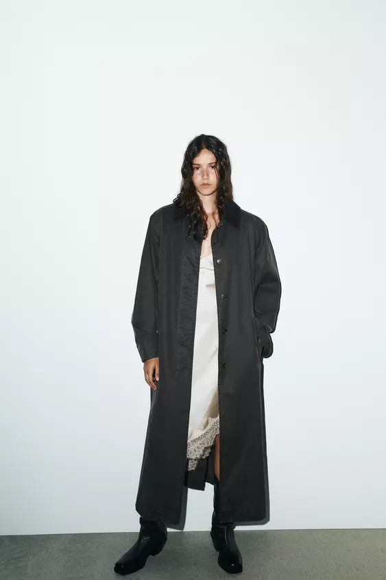 WAXED TRENCH COAT WITH CORDUROY COLLAR | Zara US