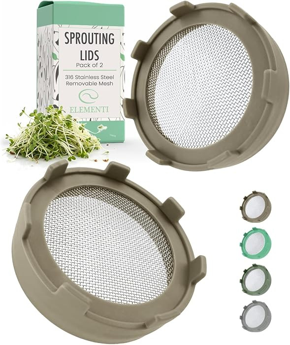 Elementi Sprouting Kit - Set of 2 Sprouting Lids for Wide Mouth Mason Jars, Sprouts Growing Kit f... | Amazon (US)