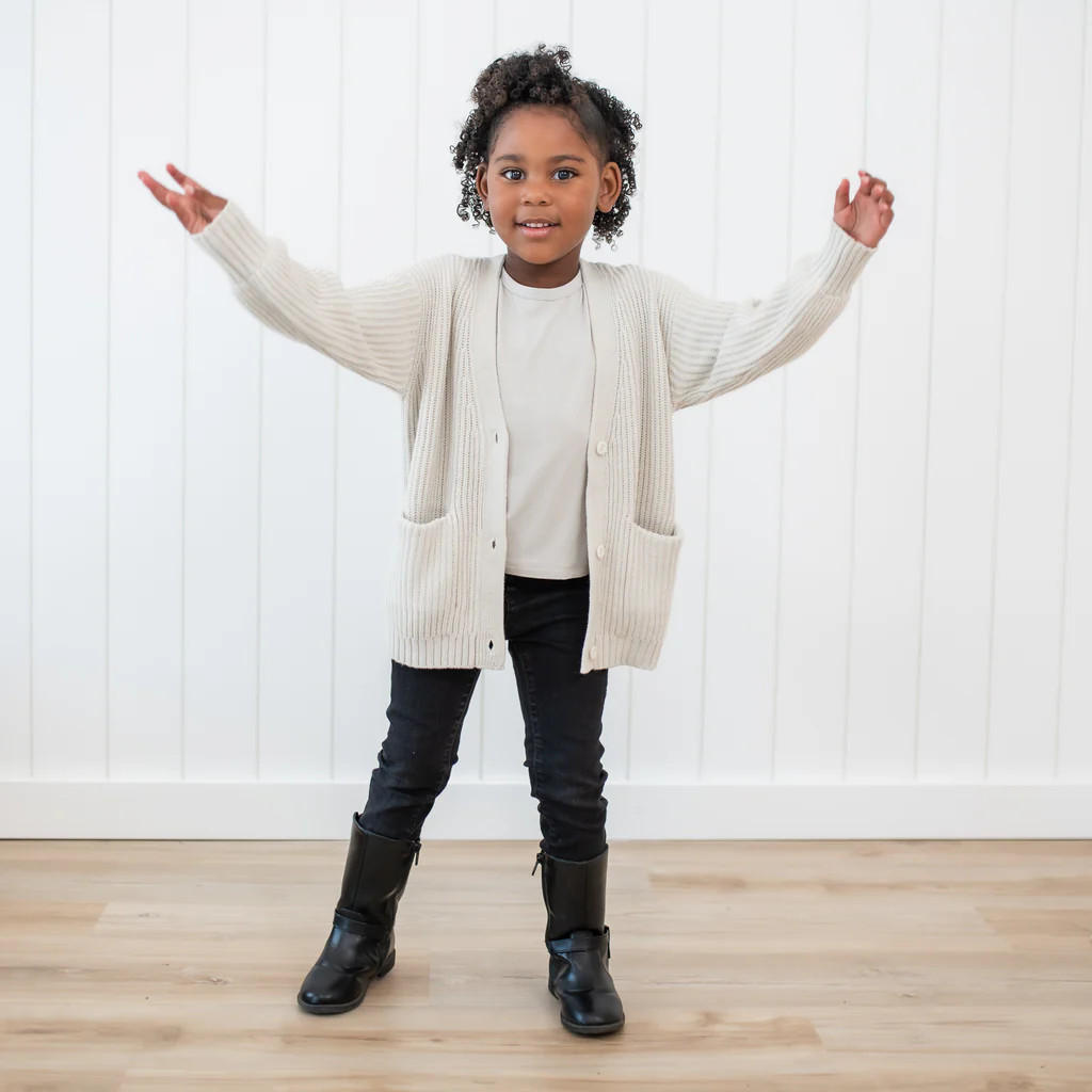 Chunky Knit Oversized Cardigan in Oat | Kyte Baby