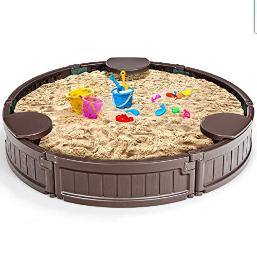 Costzon 4FT Round Sandbox, Outdoor Sand Box Kit w/Waterproof Cover, Bottom Liner & Built-in Corner Seating, Accommodate for 3 Kids, Easy Assembly, Sand Pit for Backyard Beach (Round) | Amazon (US)