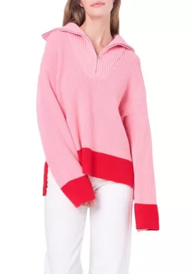 ENGLISH FACTORY Contrast Zip Pullover Sweater | Belk