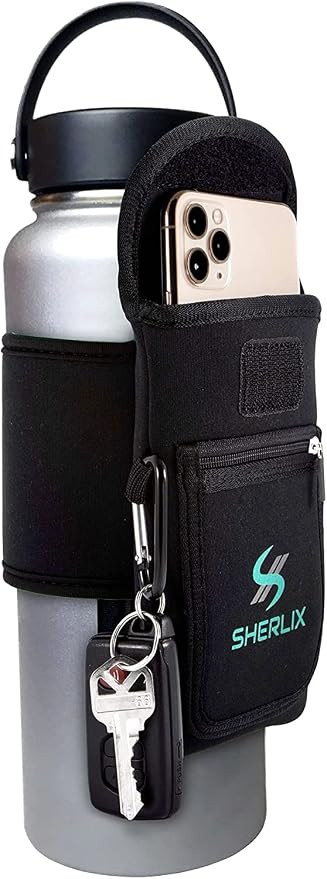Gym Water Bottle Pouch, Waterproof Neoprene Sleeve with Accessory Pockets for Cell Phone, Airpods... | Amazon (US)