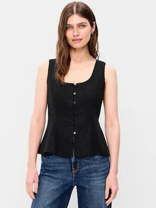 Button-Down Linen Blend Top | Old Navy (US)