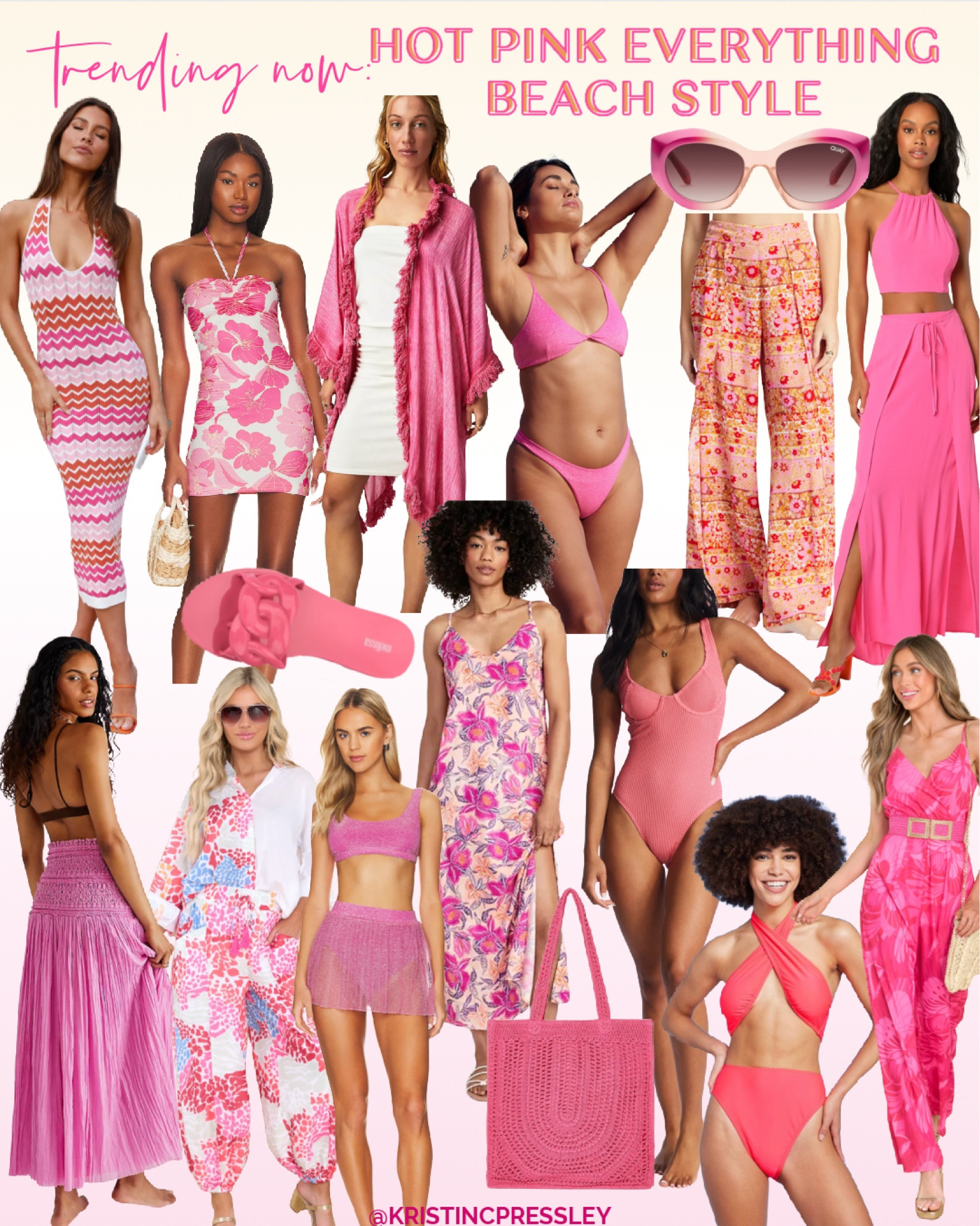 Hot pink beach style. Hot pink bikini. Hot pink one piece. Hot pink swim. Pink bikini set. Pink crocheted dress. Pink kimono. Pink sunglasses. Pink resortwear. Pink tote. Pink sandals. Trendy tote. Vacation style. Vacation dress.

#LTKSeasonal #LTKstyletip #LTKitbag