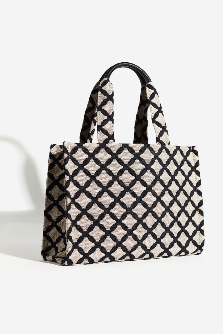 Cotton-blend Tote Bag - Beige/black patterned - Ladies | H&M US | H&M (US + CA)