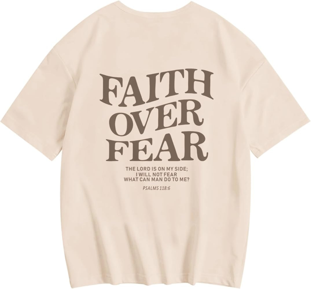 Faith Over Fear Shirt Christian Jesus Tshirts for Girls Religious Inspirational Tees Bible Verse ... | Amazon (US)