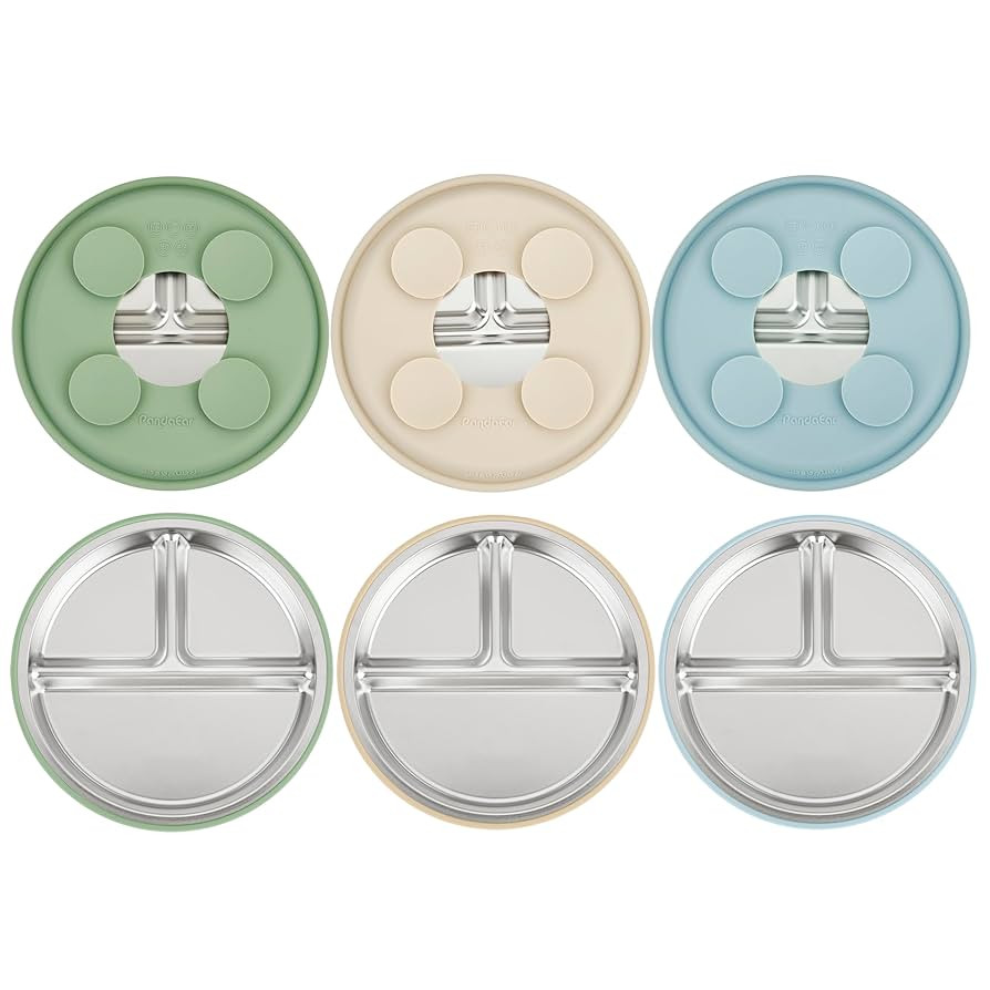 PandaEar 3 Pack Stainless Steel Baby Suction Plates, Divided Toddler Plate for Baby Led Weaning S... | Amazon (US)