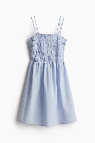 H & M - Smocked-Bodice Cotton Dress - Blue | H&M (US + CA)