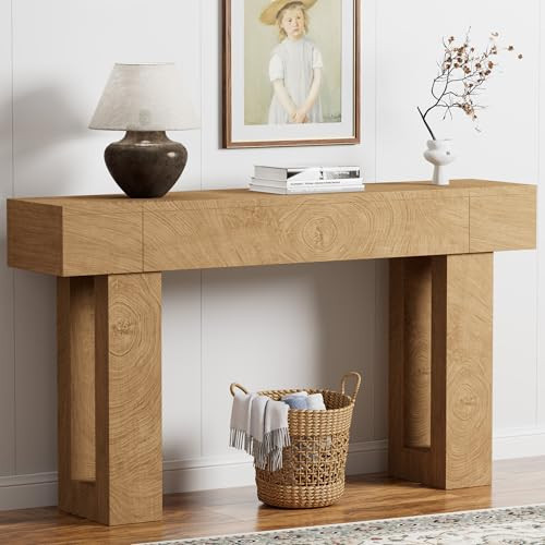 TEROL 63 Inch Long Console Table, Narrow Rectangular Sofa Table Behind The Couch, Farmhouse Entryway Table for Entrance, Hallway, Living Room (Natural) | Amazon (US)