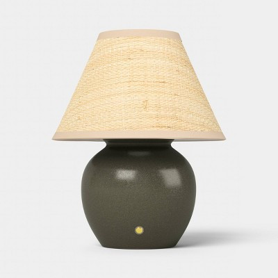 13" Matte Ceramic with Raffia Shade Portable Table Lamp Green (Includes LED Light Bulb) - Threshold™ | Target