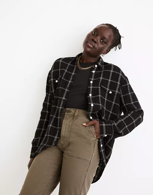 Lightspun Flap-Pocket Oversized Ex-Boyfriend Shirt in Windowpane | Madewell