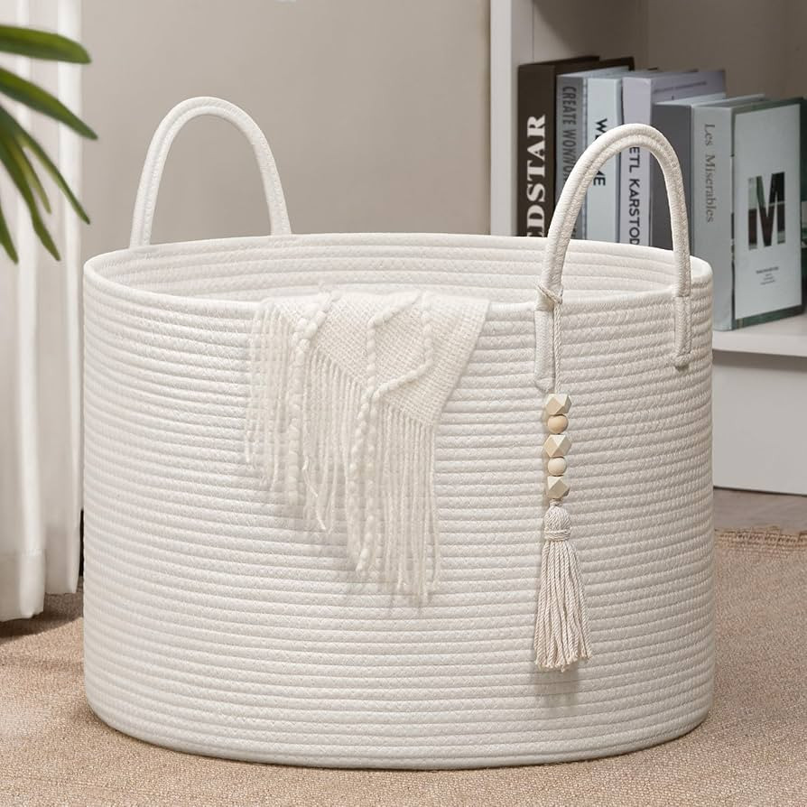 Goodpick Large Laundry Basket Decorative White Basket for Blankets, Baby Storage Basket for Nurse... | Amazon (US)