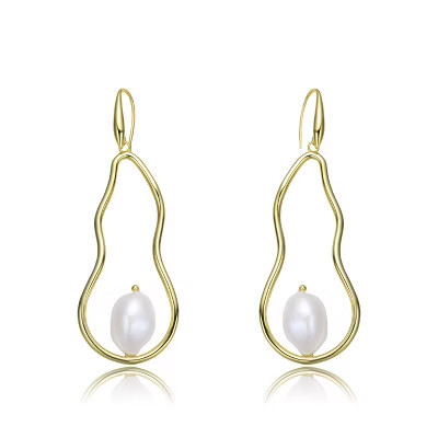 Guili Stylish Sterling Silver Gold Plated Earrings with elongated dangling Freshwater Pearls, providing a unique and elegant design. | Target