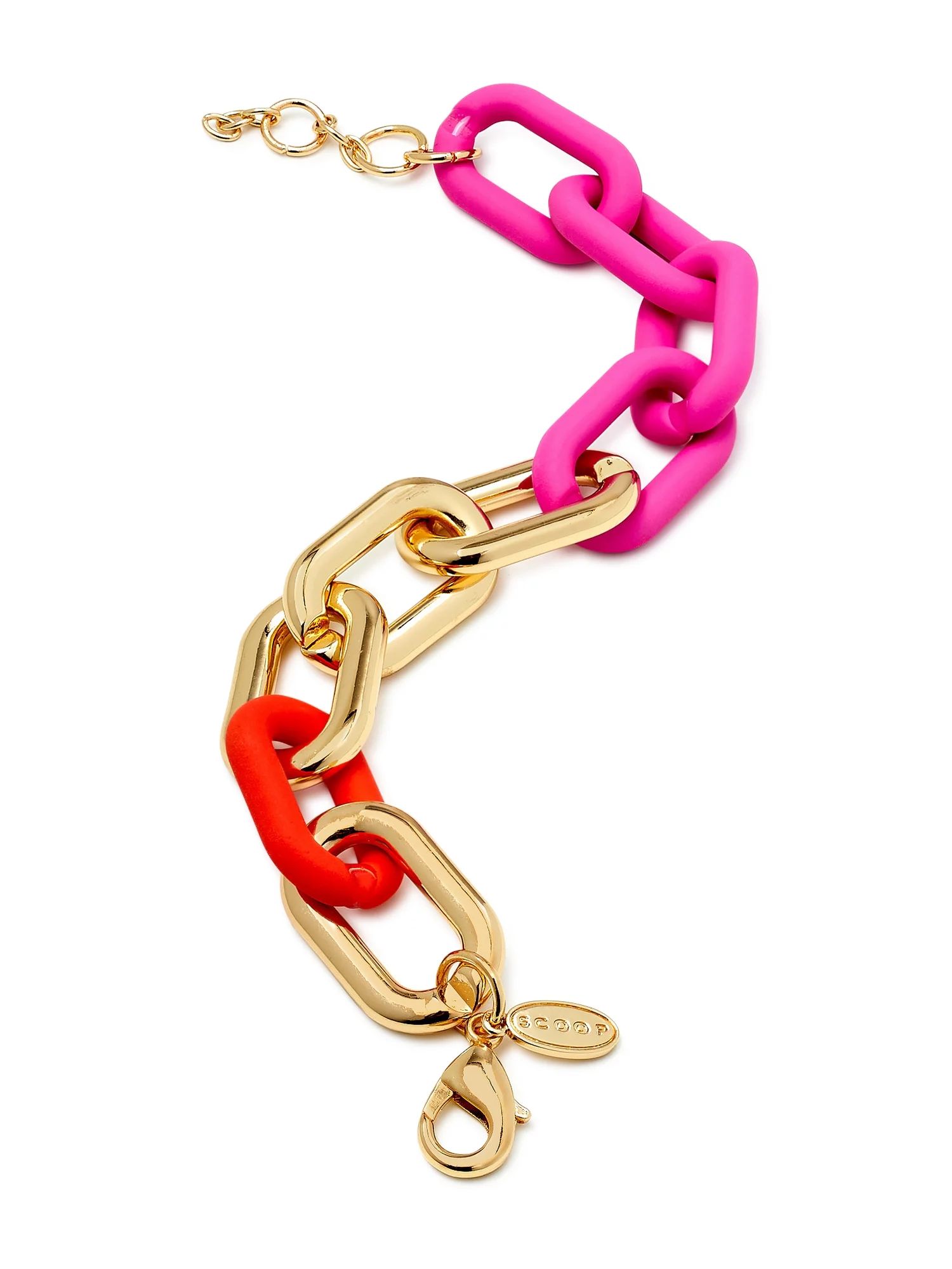 Scoop Women’s Pink and Orange Resin with 14K Gold Flash-Plated Chain Link Bracelet - Walmart.co... | Walmart (US)