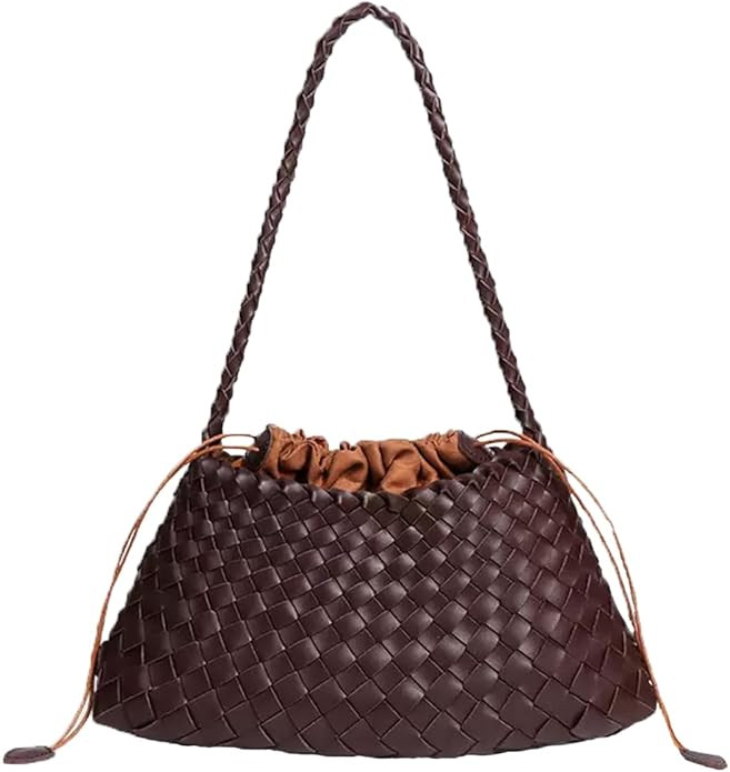 woven tote bag genuine leather shoulder bag for women brown leather purse | Amazon (US)