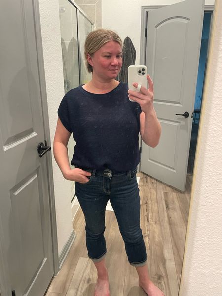 Loft loose navy crochet top and American eagle jeans

#LTKstyletip #LTKunder100 #LTKFind