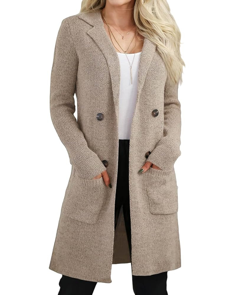 VIMPUNEC Women's Open Front Long Cardigan Sweaters Fall Casual Knit Jackets Coatigan with Pockets | Amazon (US)