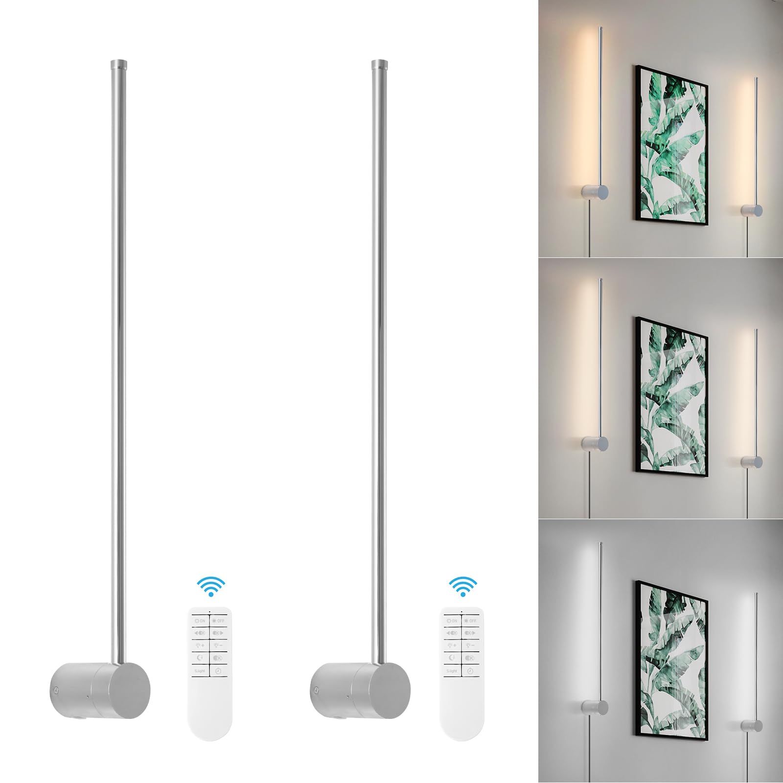Modern LED Plug in Wall Sconces Set of Two,Chrome Dimmable 23.6" Wall Lighting,Bathroom Vanity Li... | Amazon (US)