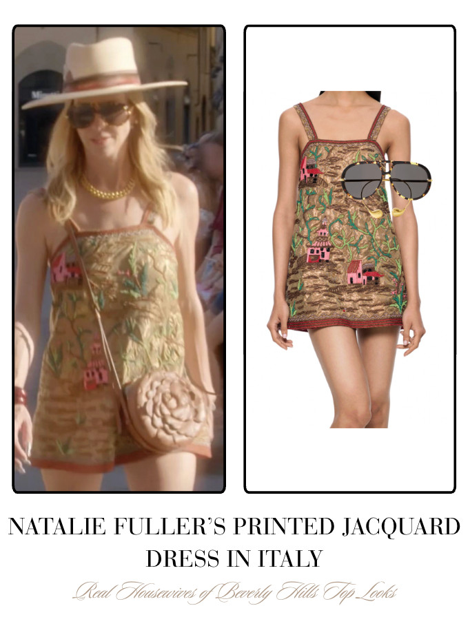 Natalie Fuller's Printed Jacquard Dress in Italy 

 