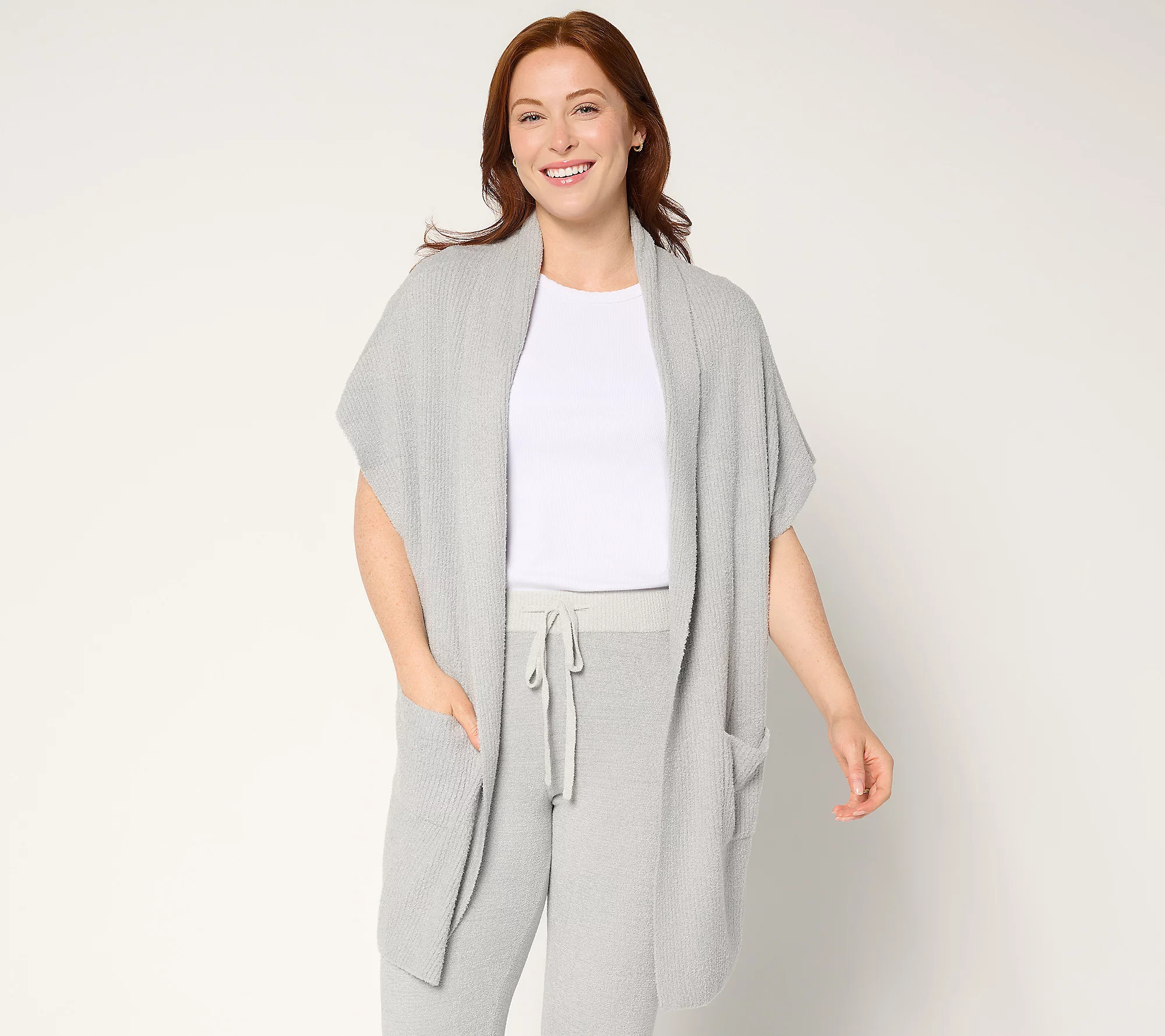 Barefoot Dreams CCL Short Sleeve Ribbed Shawl Collar Wrap | QVC