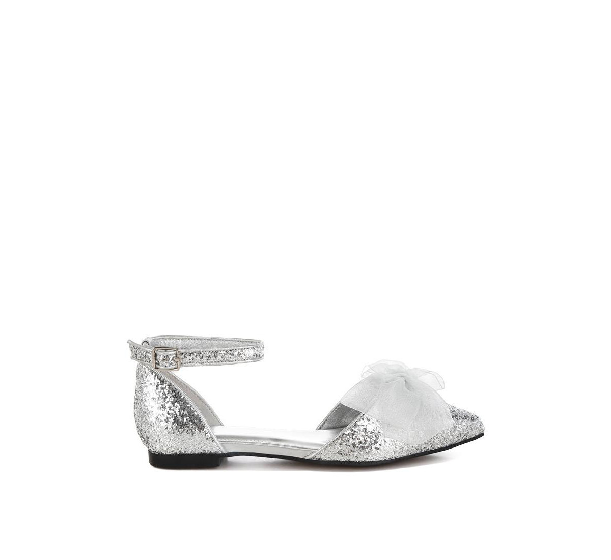Clarice Sheer Bow Detail Glitter Flat Sandals - Silver | Macy's