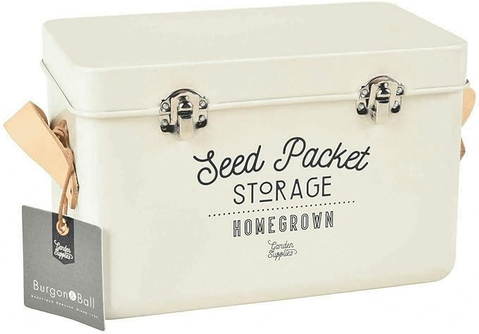 Amazon.com: Burgon & Ball Seed Packet Storage Box Container Tin Stone Cream with Inside Dividers ... | Amazon (US)