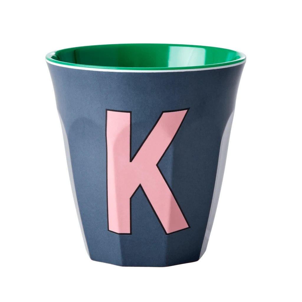 Melamine Cup - Medium with Alphabet in Bluish Colors | Letter K | Rice By Rice