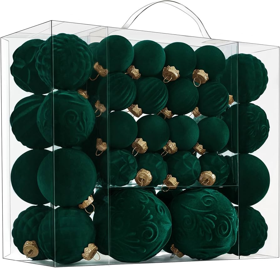 Velvet Christmas Ball Ornaments - 46pcs Flocked Christmas Tree Decorations Set Assorted Shatterpr... | Amazon (US)
