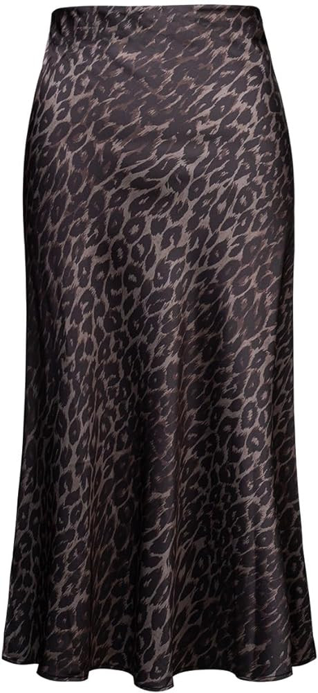 Womens Leopard Print Skirt Midi Long Length Silk Satin High Waist Elastic Skirts | Amazon (US)